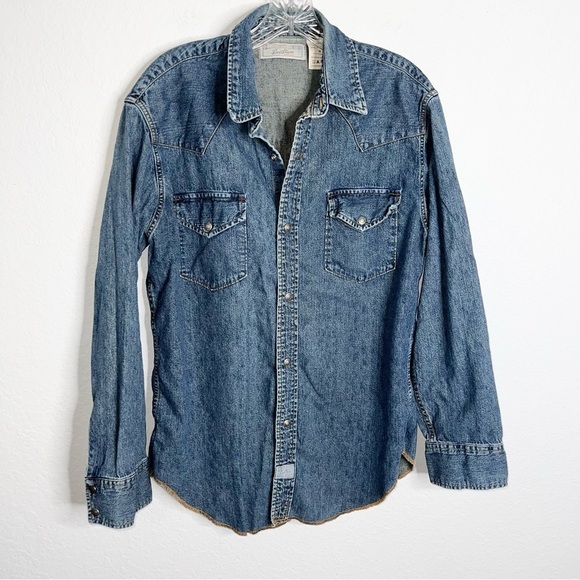 Levi Strauss Shirt Men Large Chambray Snap Button Western Blue Button Up Rodeo H - Picture 1 of 8